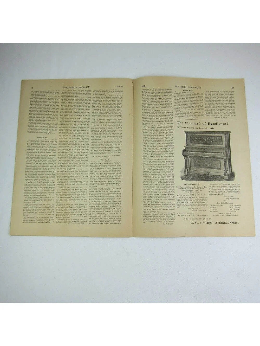 Brethren Evangelist Christian Newspaper Ashland Ohio Antique July 16th 1902 RARE